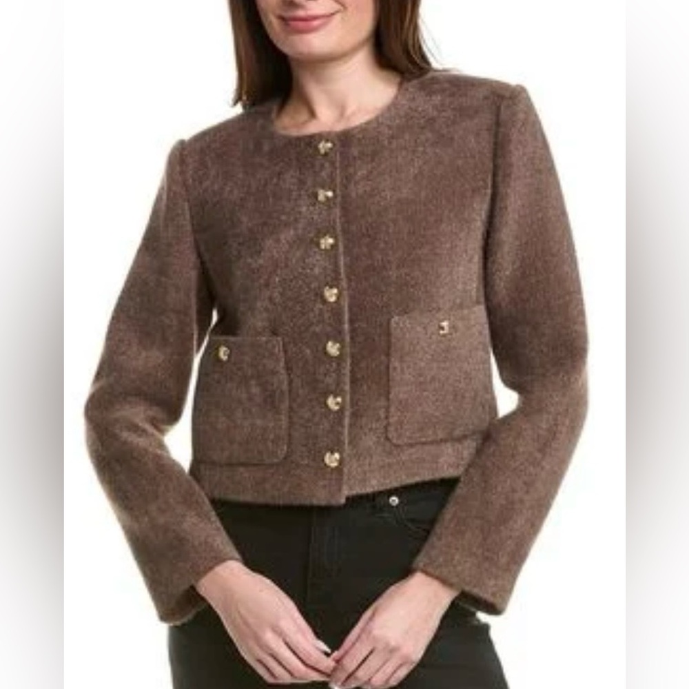 🤎 ✨English Factory Cropped Tweed Jacket Brown Gold Buttons Small NWT